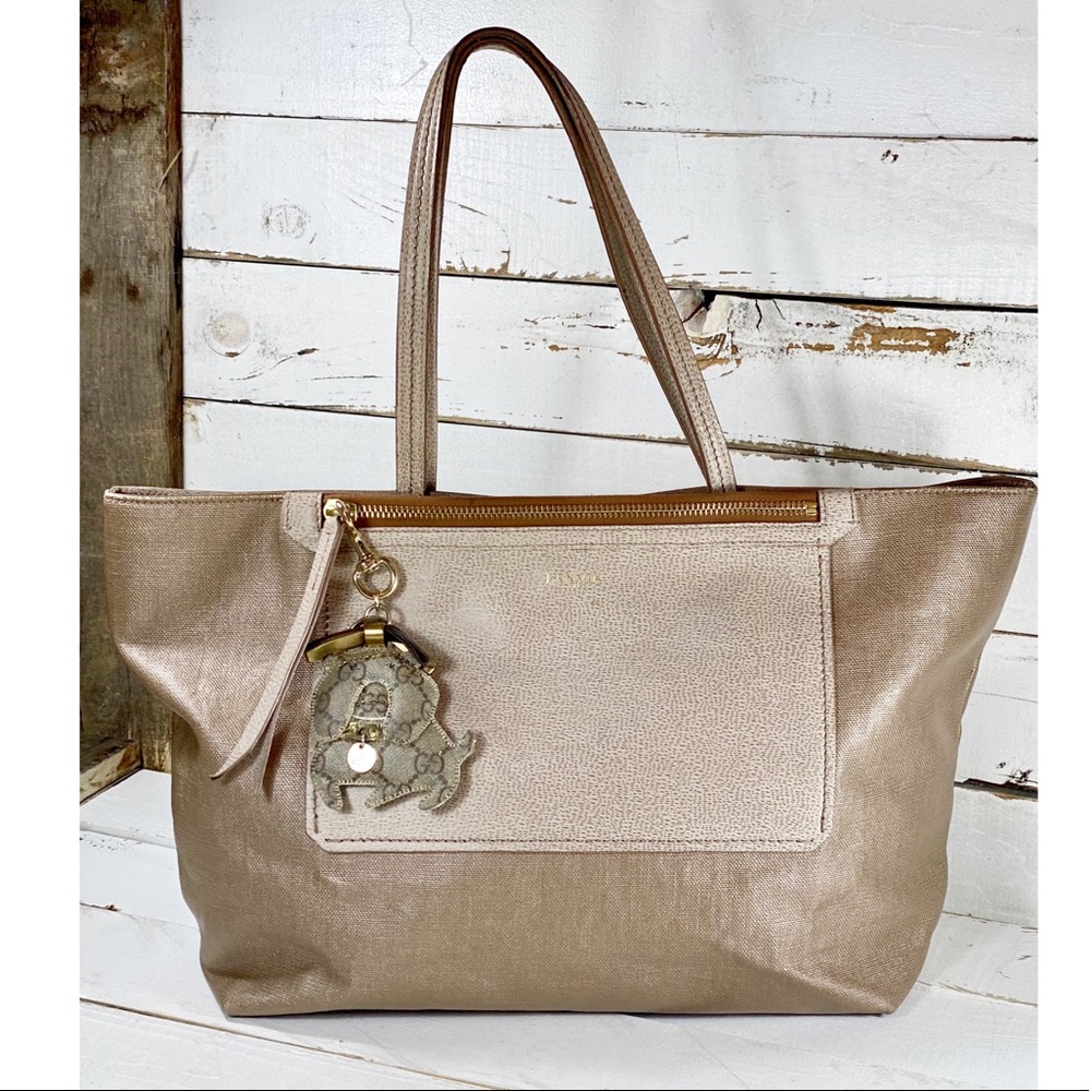 Lanvin Champagne Zippered Leather Tote